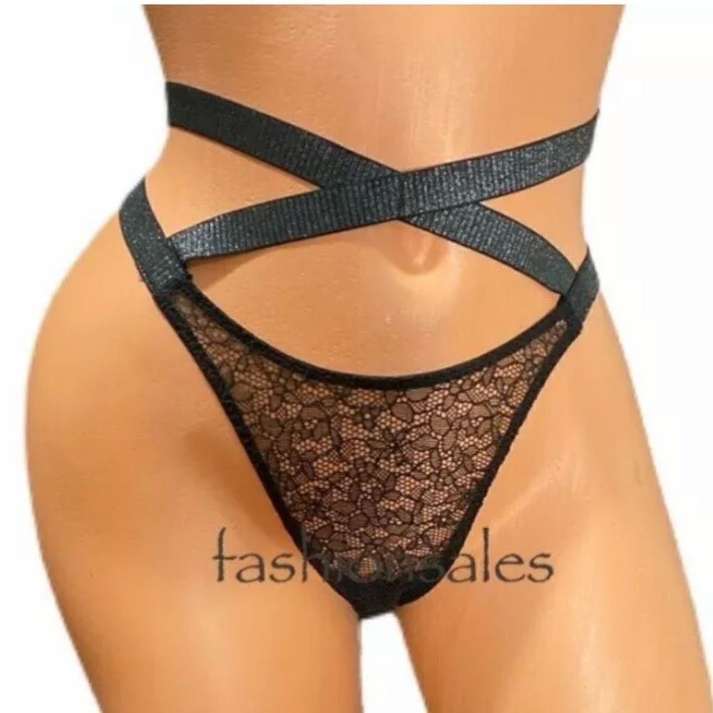 Victoria’s Secret Very Sexy Brazilian Slip Strappy High Waist Lace Panty Black